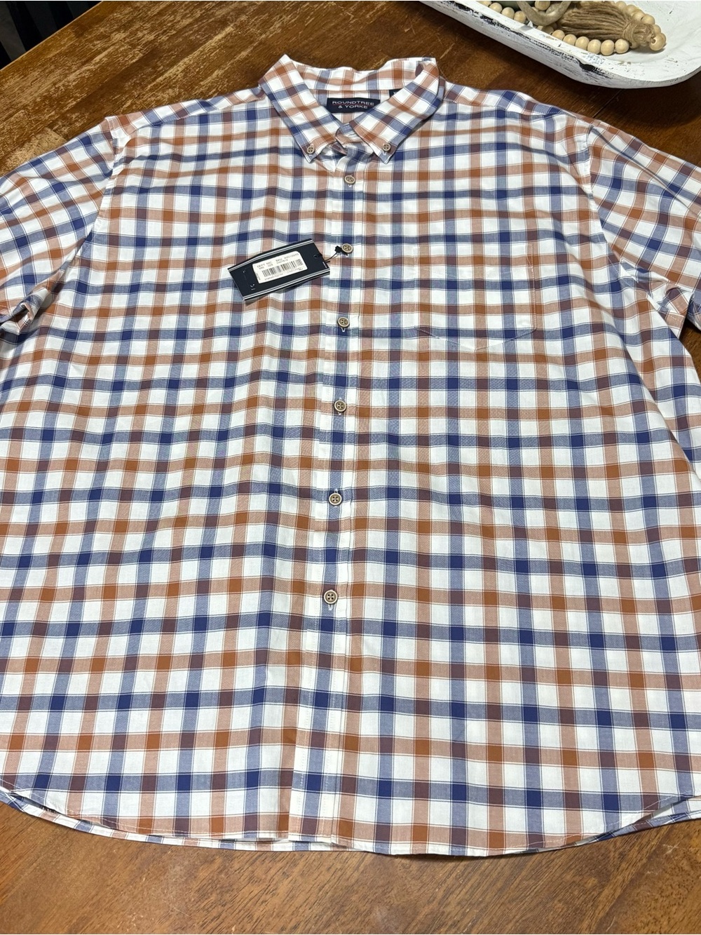 NWT Roundtree & Yorke Men’s XXL Plaid Short Sleeve Button Down Shirt 100% Cotton